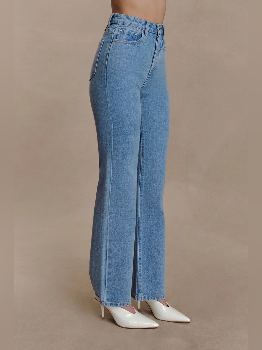 MESHKI High-Rise Straight Leg Women's Jeans - Light Blue